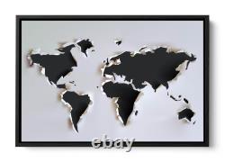 Map of the World Torn White CANVAS FLOATER FRAME Wall Art Print Picture