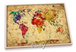 Map of the World Watercolours Grunge CANVAS FLOATER FRAME Wall Art Print