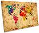 Map Of The World Watercolours Grunge Single Canvas Wall Art Framed Print