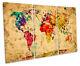Map Of The World Watercolours Grunge Treble Canvas Wall Art Box Framed Print
