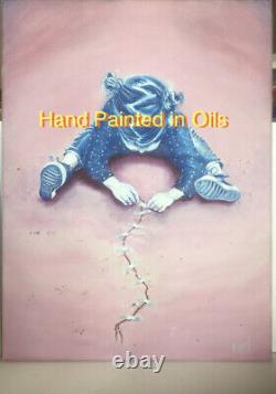 NEW, HANDMADE- HAND PAINTED OIL PAINTING of YOUNG GIRL Fixing The world