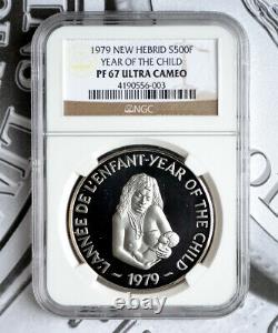 NEW HEBRIDES 500 Francs 1979 Silver NGC PF67 UCAM Year of the Child Rare Mtg. 60