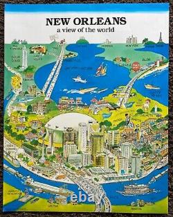 NEW ORLEANS a view of the world Vintage 28 x 22 Poster Print Harvey Hutter
