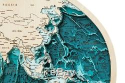 NEW WoodenMap 3D world wooden map in the projection of Robinson with real depths