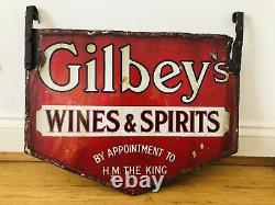 News Of The World 1930s Ad Sign / 1920s Gilbeys wine & Spirits Enamel Signs