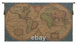 Old Map of the World Blue Italian Tapestry Wall Art Hanging (New) 25x45 inch