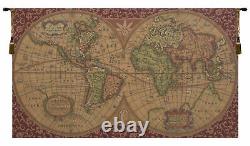 Old Map of the World Red Italian Tapestry Wall Art Hanging (New) 25x45 inch