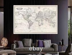 Old vintage map of the world canvas or poster print Antique historic rare atlas