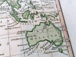 Original 1823 Chart of the World Ostell Hand coloured map New Holland