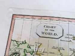 Original 1823 Chart of the World Ostell Hand coloured map New Holland