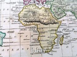 Original 1823 Chart of the World Ostell Hand coloured map New Holland