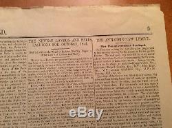 Original First Edition News Of The World Newspaper. 1843