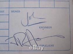 QUEEN Autographed 1977 News Of The World Album Session Log John Deacon Signed