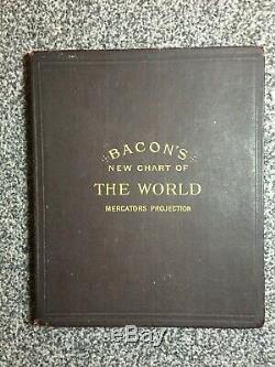 RARE Bacon's New Chart of the World Mercator's Projection in very good condition