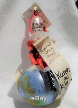 Radko 1999 CHECKING HIS LIST Santa On Top Of The World VERY RARE NEW withTag