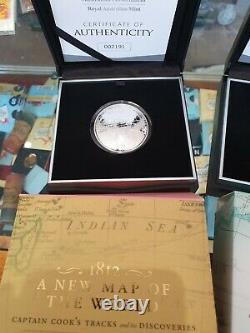 Set 2 x 2019 $5 Fine Silver Domed Proof Coin New Map of The World Cook & Columbs