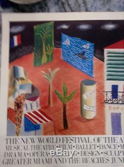 Signed David Hockney Rare Lithograph The New World Festival Of The Arts Vintage