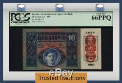 Tt Pk 19 1915 Austria 10 Kronen Pcgs 66 Ppq Gem New 1 Of The Only 3 Gems Known