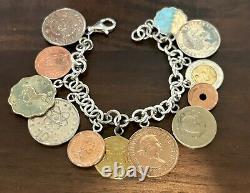 VTG Coins Of The World STERLING SILVER Charm BRACELET NEW withBox