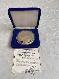 Very rare silver proof 136g Bahamas $25 Discovery of the New World coin