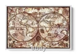 Vintage Map of the World CANVAS FLOATER FRAME Wall Art Print Picture