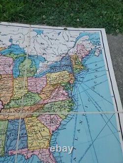 Vintage New World Series School Map of the United States / Paper on Linen with B