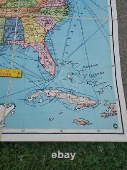 Vintage New World Series School Map of the United States / Paper on Linen with B