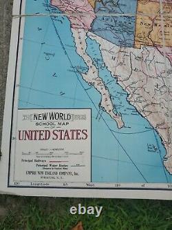 Vintage New World Series School Map of the United States / Paper on Linen with B