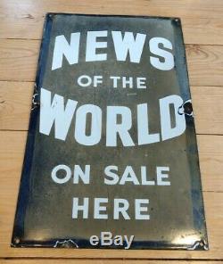 Vintage Original News Of The World Enamel Advertising Sign