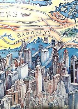 Vintage Poster NEW YORK VIEW OF THE WORLD Harvey Hutter & Co M112 framed