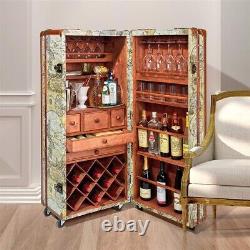 Vintage Style Wardrobe Turned Full Cocktail Bar Map of the World Steamer Trunk