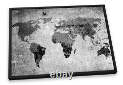 World of the Map Distressed B&W Grey CANVAS FLOATER FRAME Wall Art Print Picture