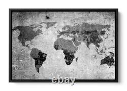 World of the Map Distressed B&W Grey CANVAS FLOATER FRAME Wall Art Print Picture