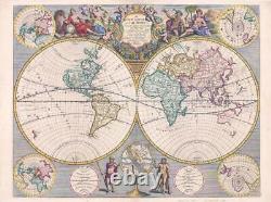 1721 Extrêmement Rare Un Nouveau Carte Du Monde Double Hémisphère John Senex (lm13)