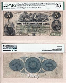 1861 5 $ La Westmorland Bank Of New Brunswick Charlton#800-12-06 Pmg Vf25