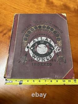 1889 Nouvel atlas illustré complet et indexé du monde de Watson, reliure rare en cuir.