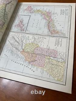 1889 Nouvel atlas illustré complet et indexé du monde de Watson, reliure rare en cuir.