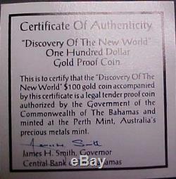 1991 Bahamas $ 200 Dollar Coin Découverte Du Nouveau Monde 1/5000 Gem Proof