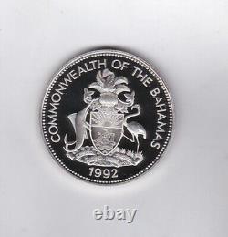 1992 Bahamas Preuve en argent de la découverte du Nouveau Monde pièce de 5 $ avec capsule