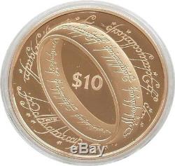 2003 Nouvelle-zélande Seigneur Des Anneaux 10 $ Ten Dollar Proof Gold Coin Box Coa