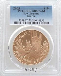 2003 Nouvelle-zélande Seigneur Des Anneaux Sauron 10 $ Dollar Épreuve Numismatique Gold Coin Pcgs Pr70