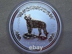 2007 Australie $1 2010 Lunar I Silver. 999 1oz Année Du Tigre Gilded Gilt Nouveau