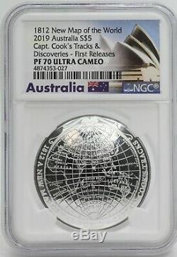 2019 Australie Nouvelle Carte Du Monde Capt Cook Pièce D'argent Ngc Pf70 De 1 Oz Par Capt Cook