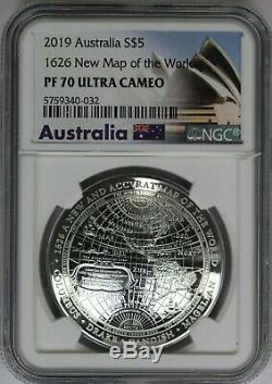 2019 Ngc Australie $ 5 1626 Nouvelle Carte Du Monde Pf70 Uc 3d Domed Silver Coin