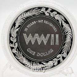 2020 Nouvelle-Zélande 75e anniversaire de la fin de la Seconde Guerre mondiale 1 oz épreuve en argent pièce de 1 dollar