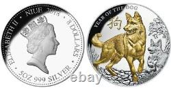 5oz Île Du Niue Année Du Calendrier Du Dog Lunar 8 Silver Coin 2018 Gold Plated