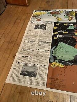 Ancien 1945 Original WWII WW2 Nouvelles du Monde de la Semaine Vol 7 No 36 Affiche de Guerre Carte USA