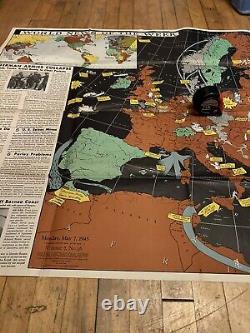 Ancien 1945 Original WWII WW2 Nouvelles du Monde de la Semaine Vol 7 No 36 Affiche de Guerre Carte USA