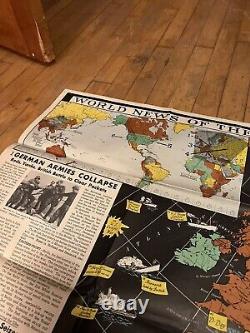 Ancien 1945 Original WWII WW2 Nouvelles du Monde de la Semaine Vol 7 No 36 Affiche de Guerre Carte USA