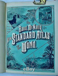 Antiquarian Rand Mcnally Nouvel Atlas Standard Du Monde 1890 Cartes De Couleur Dur